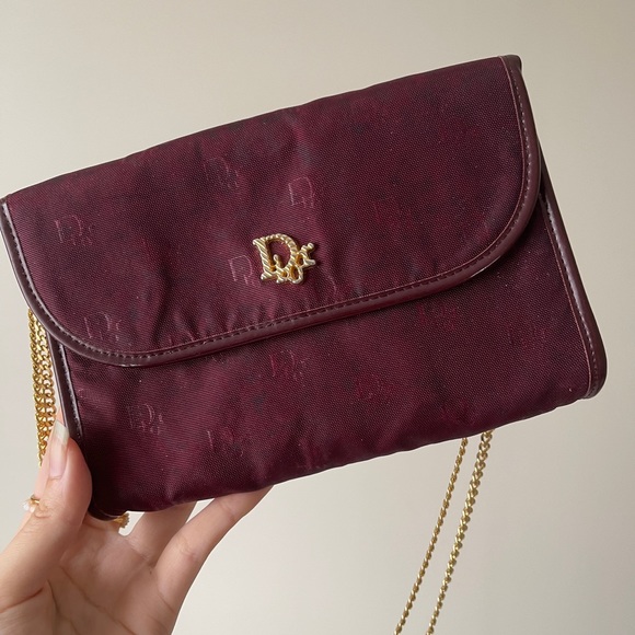 Auth Vintage Dior Monogram Burgundy Canvas Crossbody Bag - Picture 1 of 6